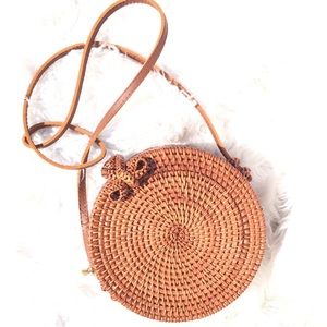 Woven Round Crossbody Bag in Tan